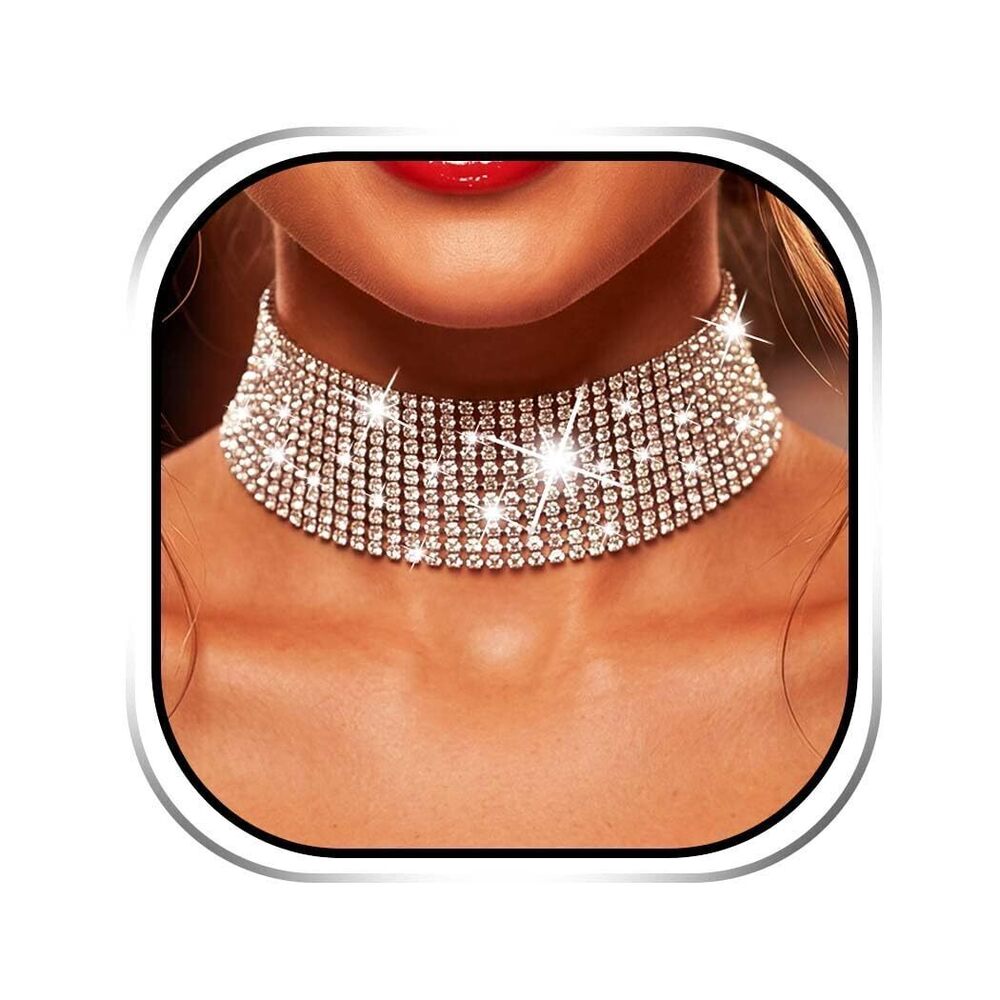 Diamond Choker Necklace Silver Rhinestone Neck Jewelry for Women